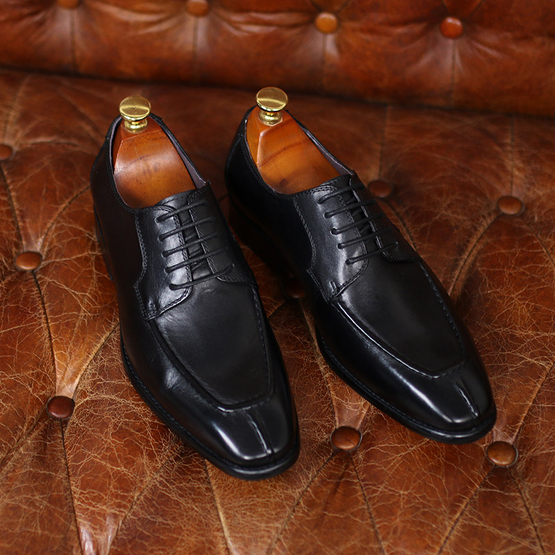 ISIRHONOUR ITALIAN-BRITISH HAND-BRUSHED LACE-UP SQUARE TOE MENS TOP LAYER COWHIDE SHOES BUSINESS FORMAL WEAR DERBY SHOES