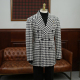 IsirHonour复古千鸟格子戗驳领双排扣中长西装 羊毛粗纺老钱西服男