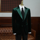 IsirHonour商务宴会结婚男主持人绿色金丝绒西装 戗驳领拼色西服潮