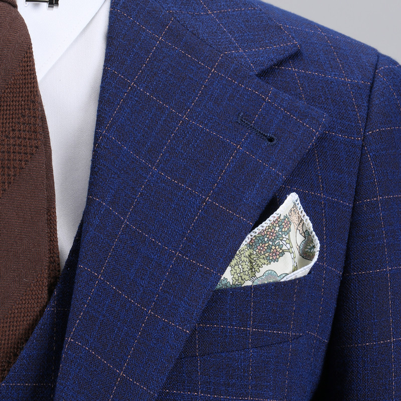 ISIRHONOUR HAUTE COUTURE NAPLES BRITISH VINTAGE BLUE PLAID SUIT THREE-PIECE MENS SUIT TREND