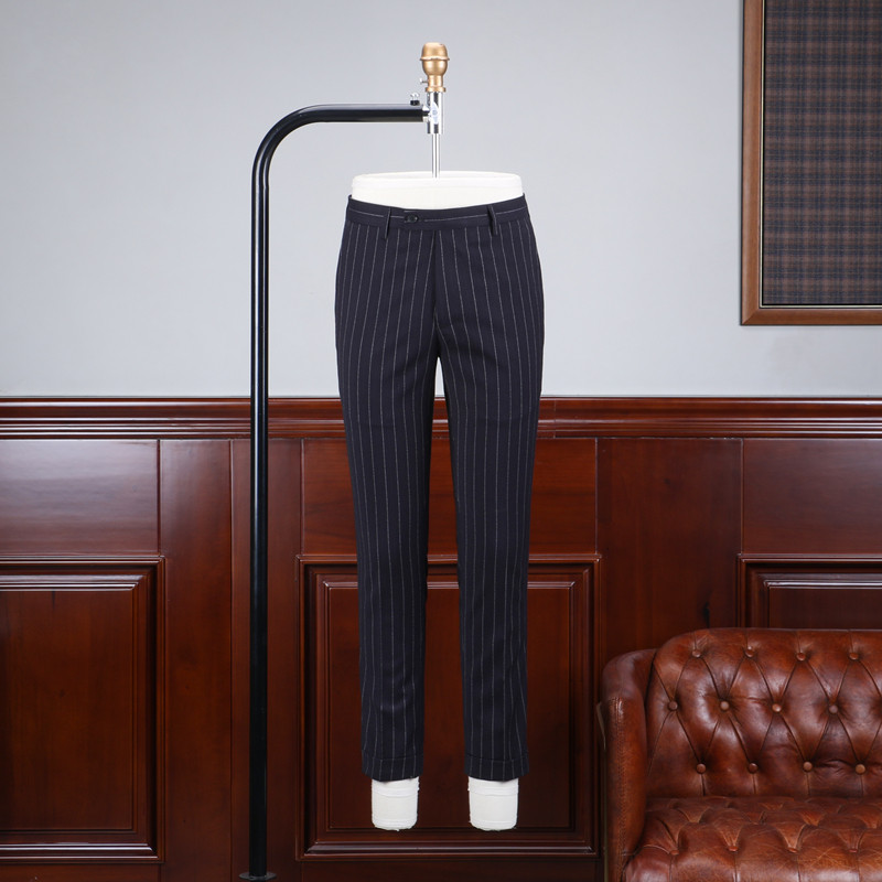 ISIRHONOUR BRITISH VINTAGE NAVY BLUE VERTICAL STRIPES SLIM DOUBLE-BREASTED SUIT LAPEL LAPEL SUIT MEN