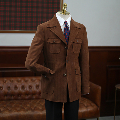 欧美复古西装领秋冬猎装夹克男潮