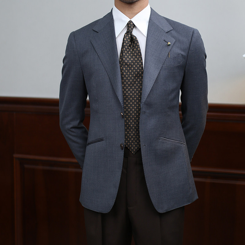 isirhonour意式精纺羊毛气质灰色英伦商务休闲西装男绅士修身西服