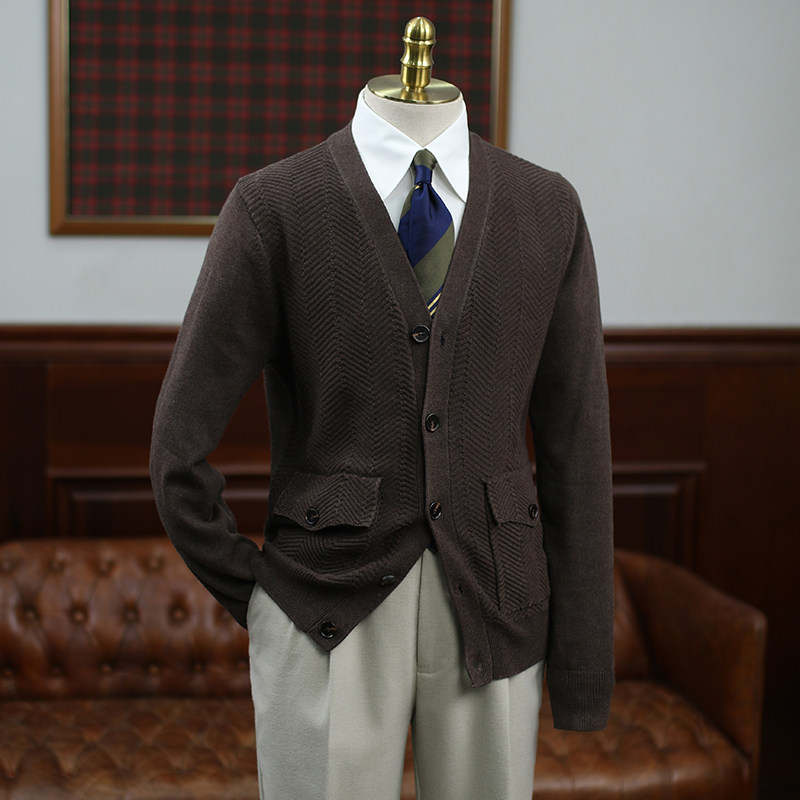 老钱风绅士羊毛混纺男针织开衫潮