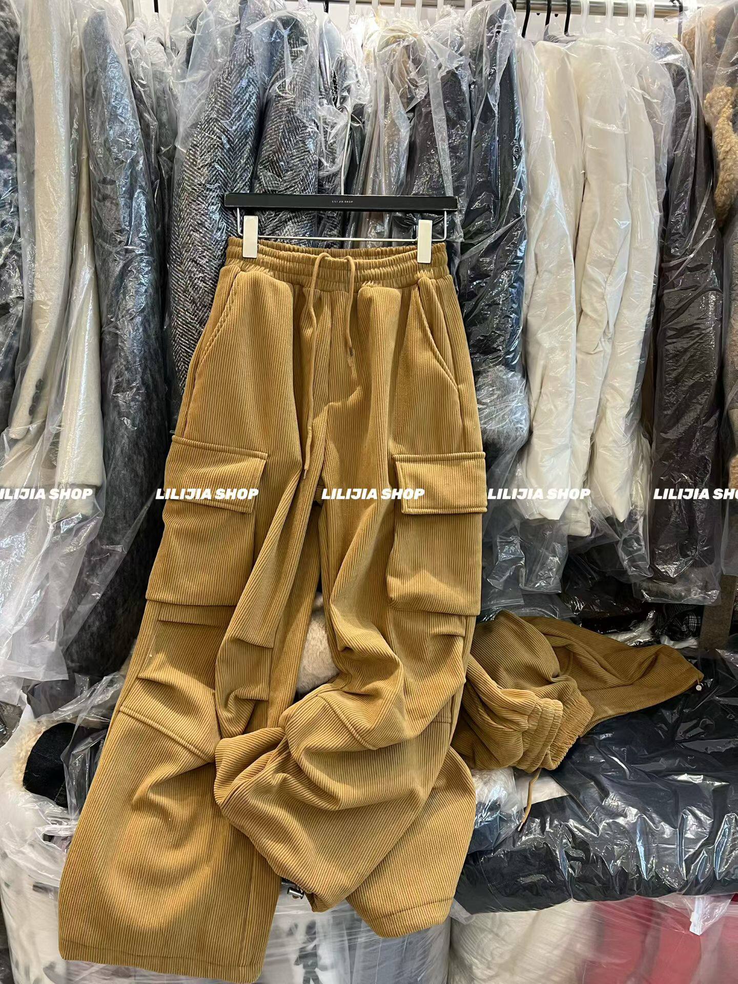 MIDO家 美式复古口袋灯芯绒工装阔腿裤女2025冬显瘦百搭休闲长裤,女装/女士精品,时尚工装裤,淘宝优惠券,粉丝福利购,淘宝优惠卷