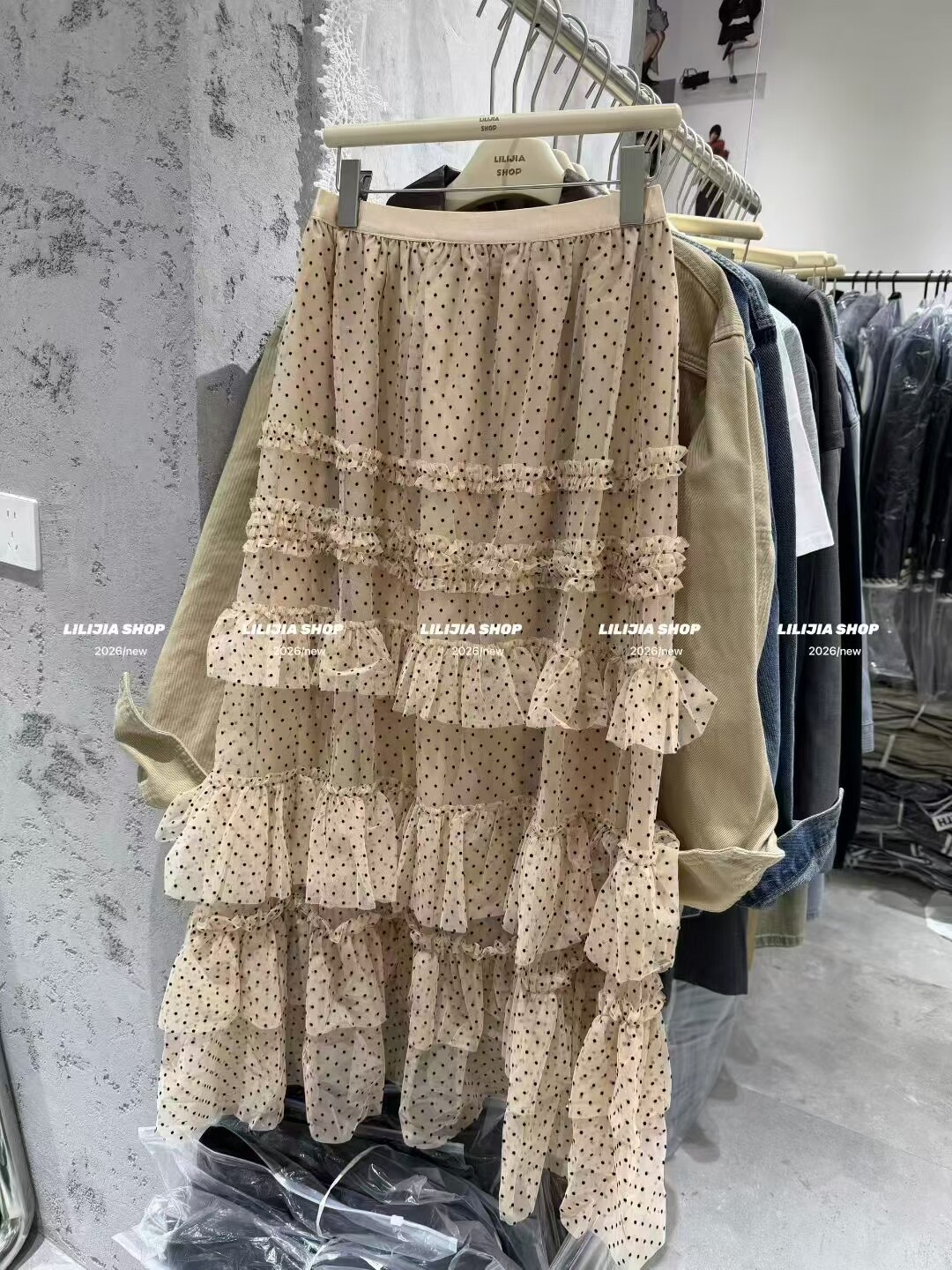 MIDO家 2026春季新款韩版时尚百搭显瘦波点蛋糕裙女中长款半身裙