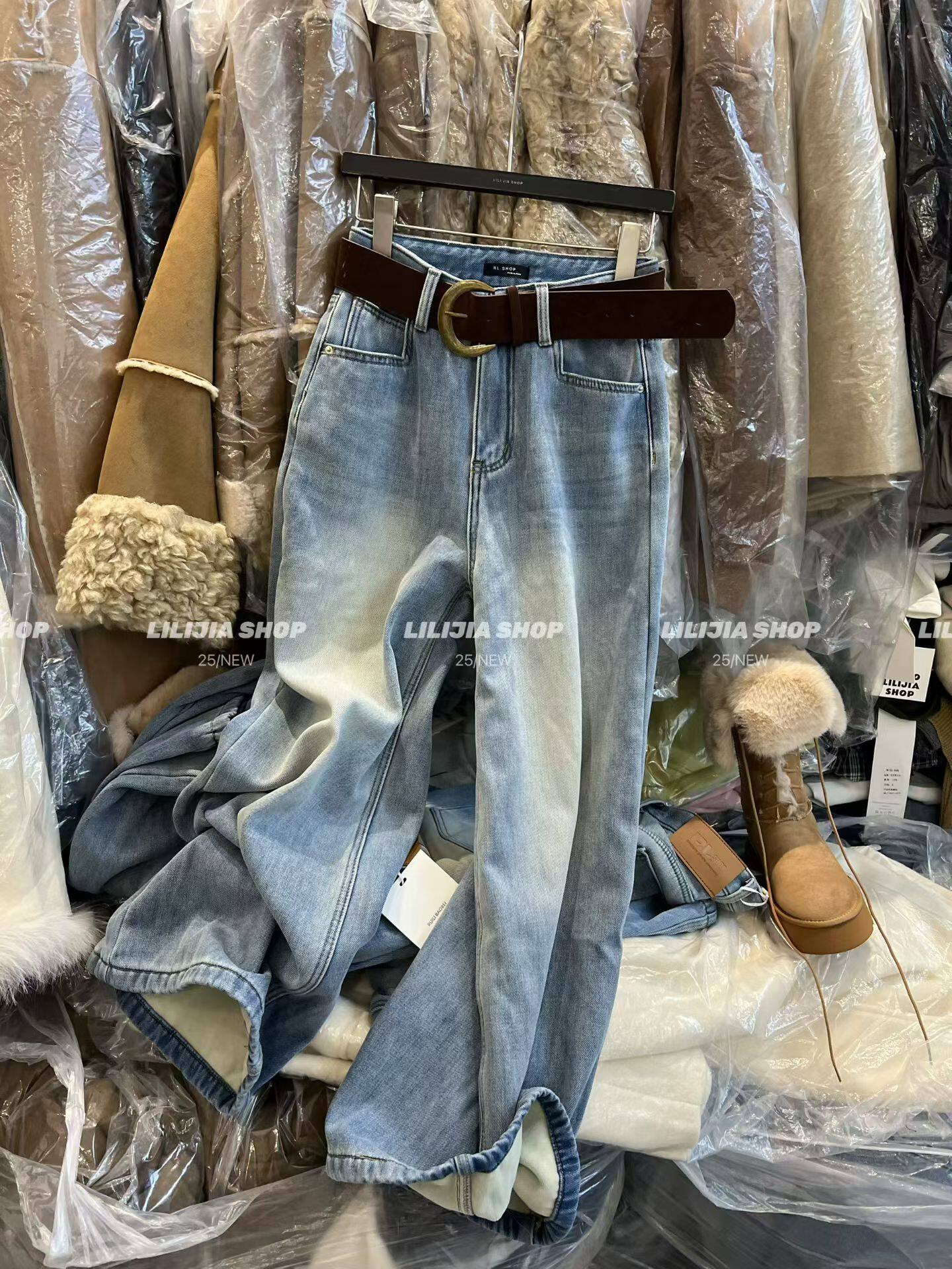 MIDO家 2025秋冬韩版宽松显瘦百搭高腰加绒直筒牛仔裤女阔腿裤,女装/女士精品,牛仔裤,淘宝优惠券,粉丝福利购,淘宝优惠卷