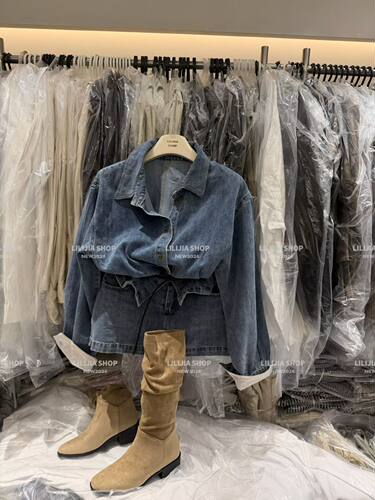 MIDO家 2026秋季新款韩版时尚百搭显瘦腰带牛仔衬衫+半身裙套装