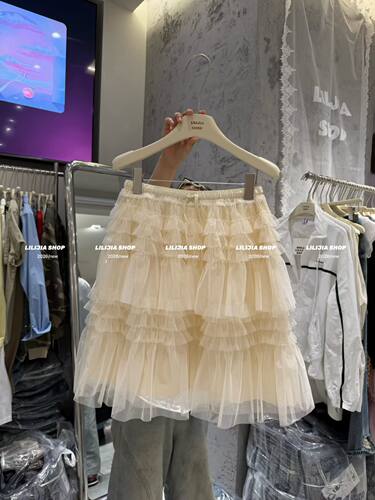 MIDO家 2026春季新款松紧腰木耳边网纱洋气半身裙短裙女