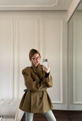 MIDO家 2026春韩版时尚百搭垫肩气质西装外套女宽松上衣配腰带