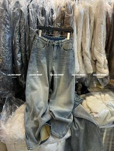 MIDO家 2025秋冬新款满天星重工烫钻宽松加绒百搭洋气直筒牛仔裤