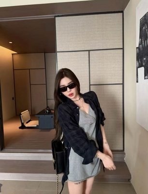 MIDO家 2026新款韩版时尚百搭显瘦气质吊带连衣裙女格子衬衣套装