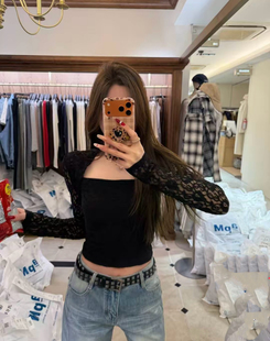 MIDO家 法式梯领蕾丝t恤女长袖女2026春季新款韩系上衣打底衫女