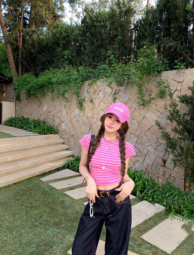 MIDO家 2026夏季新款韩版时尚百搭修身显瘦条纹短袖T恤女上衣ins