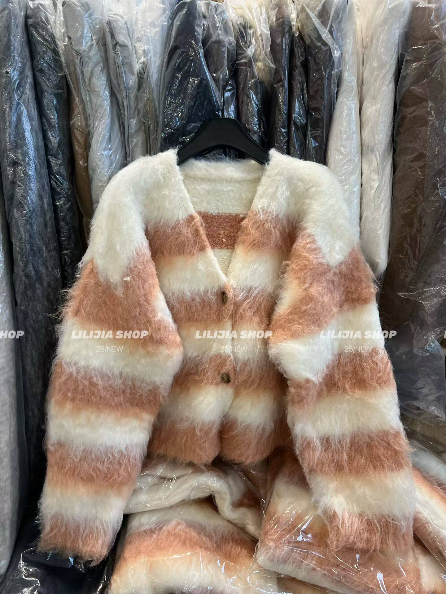 MIDO家 韩系撞色条纹毛衣开衫女慵懒风宽松针织衫宽松秋冬外套