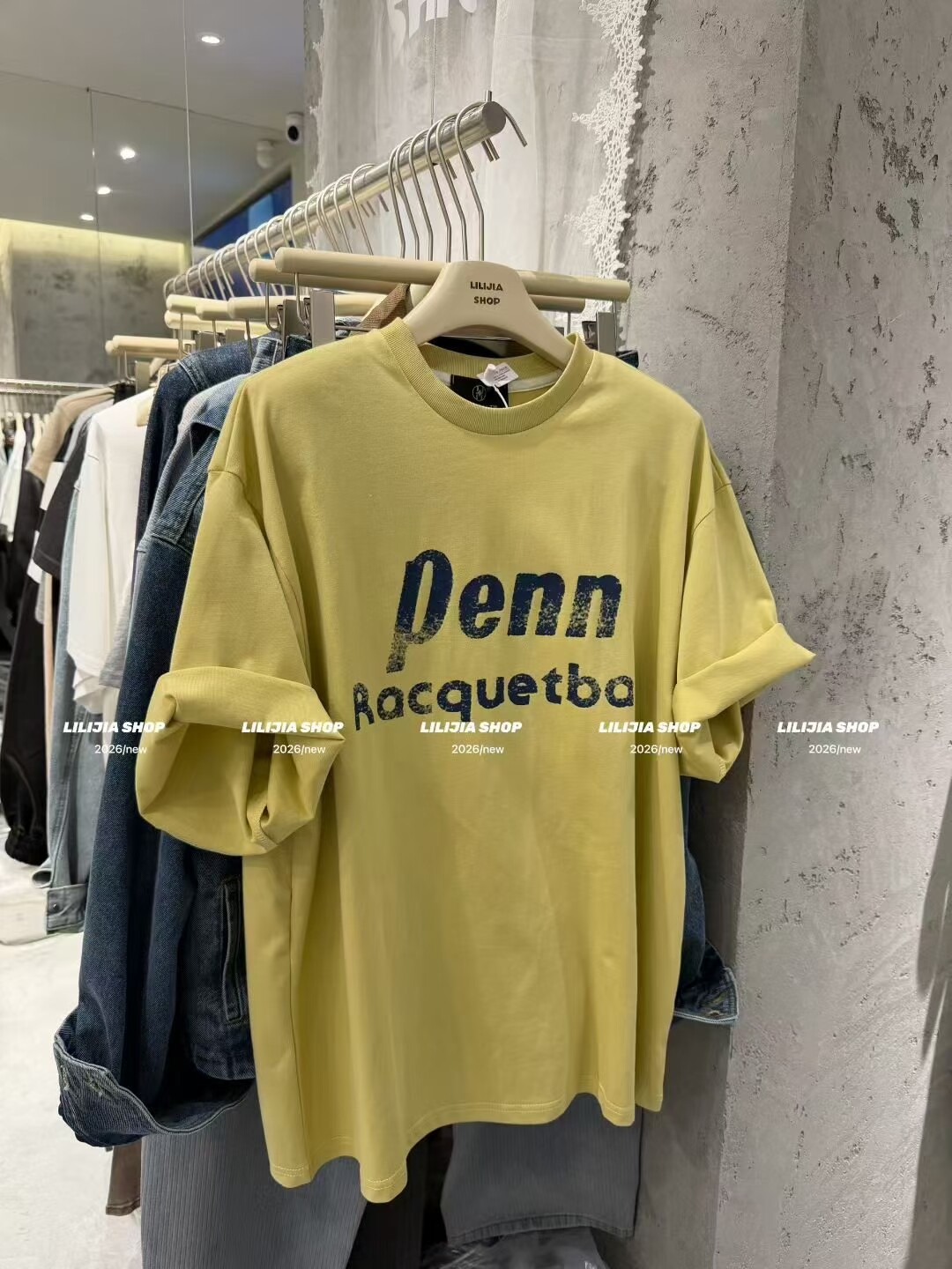 MIDO家 2026年春季新款垫肩字母印花撞色宽松短袖T恤衫女潮