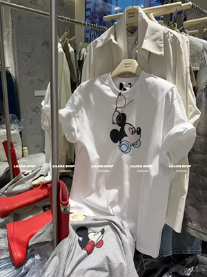 MIDO家 2026早春新款宽松垫肩卡通印花宽松短袖T恤女上衣