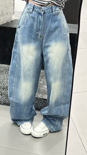 MIDO家 美式复古高腰解构弯刀牛仔裤女春秋款高街设计感宽松显瘦