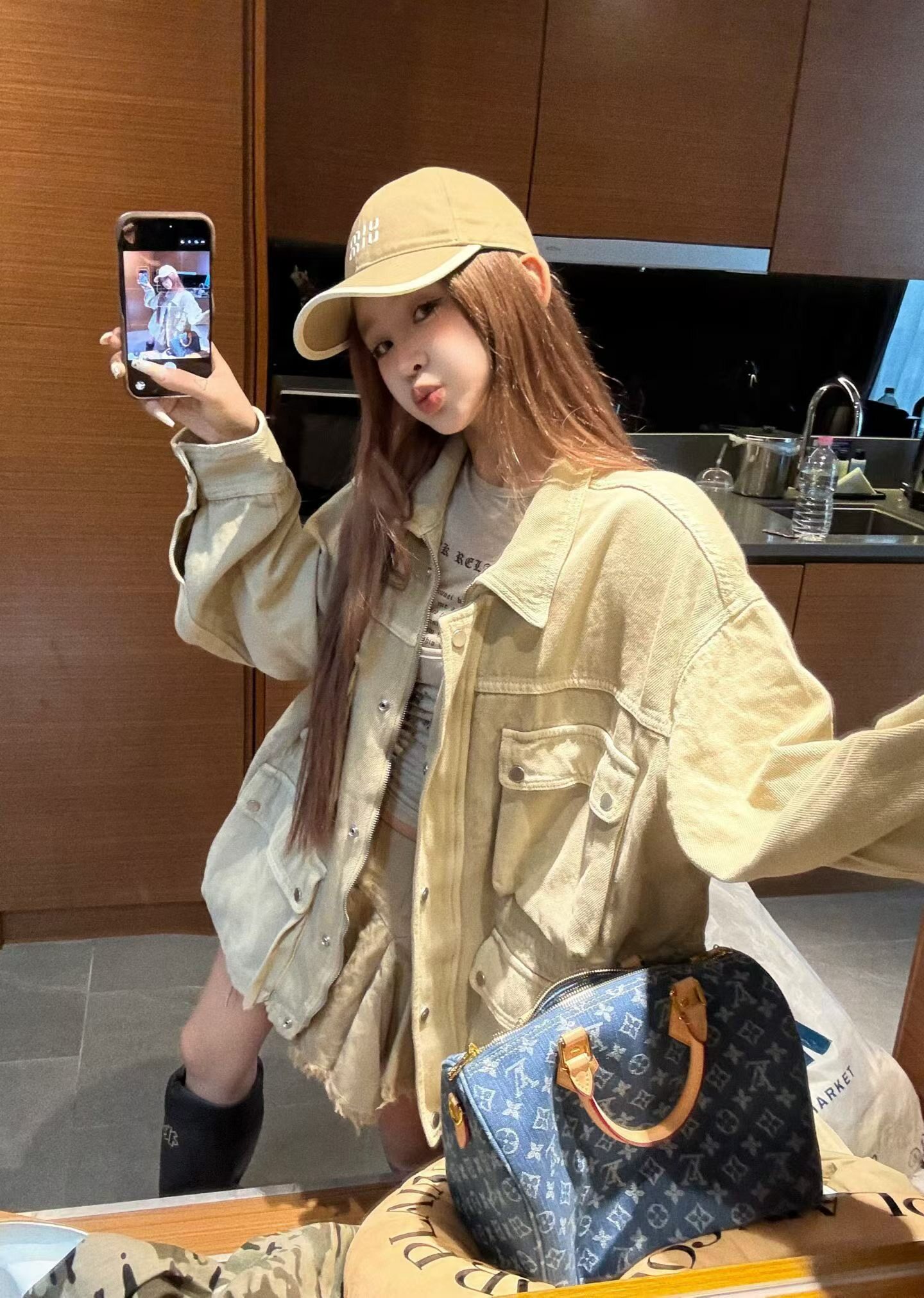 MIDO家 2026秋韩版时尚百搭宽松设计感翻领卡其色工装牛仔外套女