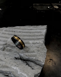 金银错金鎏金戒指黑白戒指小众首饰设计 纯手工制作感无性别