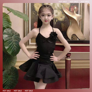 夏季少儿拉丁舞蹈服网红练功服儿童拉丁练习服吊带女童舞蹈服套装