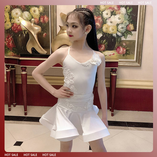 女童夏季网红拉丁练功服女童拉丁舞蹈服儿童高端表演练习演出服装