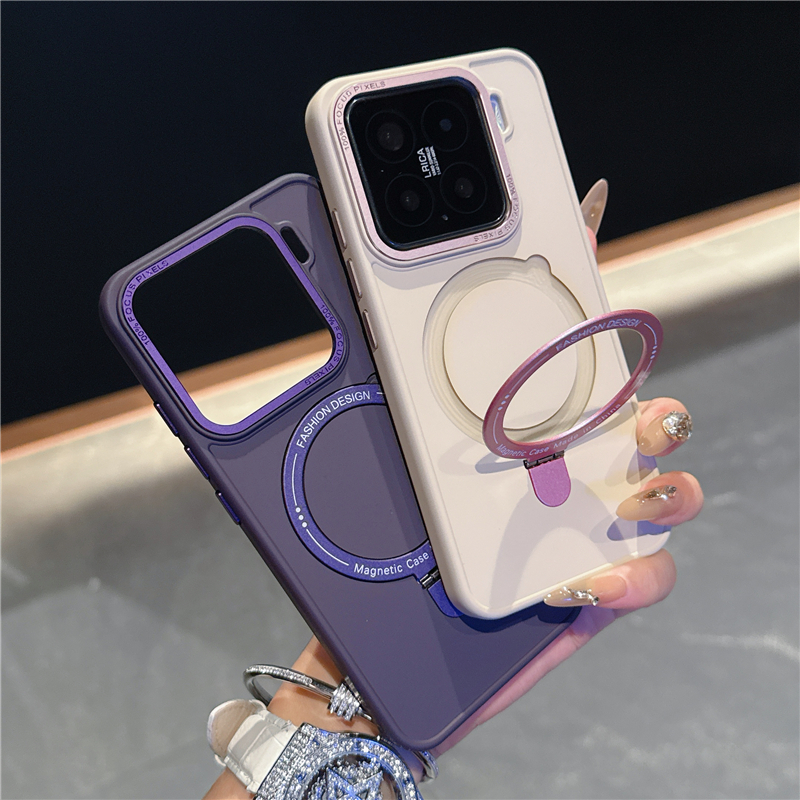適用小米14手機(jī)殼簡約純色磁吸充電支架xiaomi15pro膚感硅膠防指紋mi13保護(hù)套13por金屬鏡框硬殼男士女新款潮