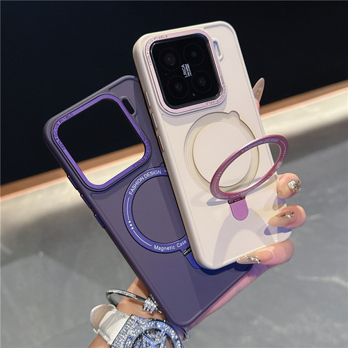 适用小米14手机壳简约纯色磁吸充电支架xiaomi15pro肤感硅胶防指纹mi13保护套13por金属镜框硬壳男士女新款潮