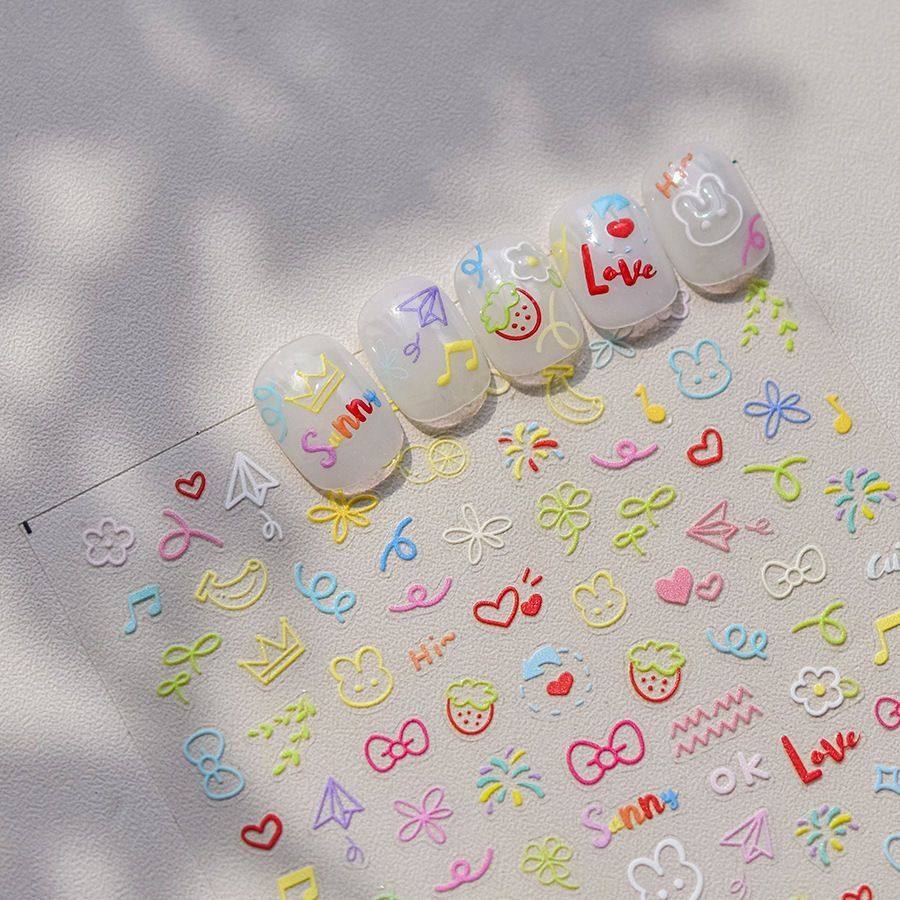 涂鸦卡通浮雕美甲贴纸可爱diy小熊立体指甲儿童指甲装饰品美甲,彩妆/香水/美妆工具,指甲装饰,淘宝优惠券,粉丝福利购,淘宝优惠卷