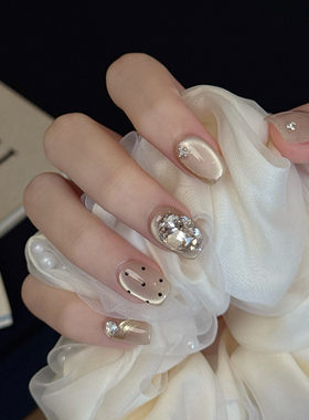 AuraNail【天鹅湖】纯手工穿戴甲2026新款猫眼波点闪钻短款高级感