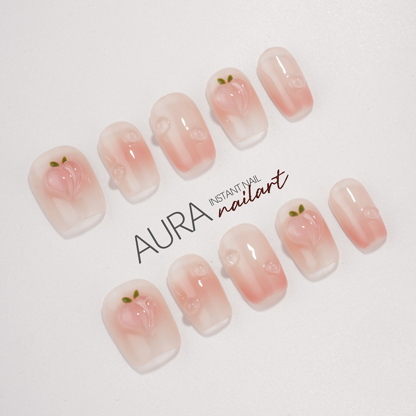 AuraNail【蜜桃冻】纯手工穿戴甲2026短款高级感冰透渐变立体蜜桃,彩妆/香水/美妆工具,穿戴甲/甲片,淘宝优惠券,粉丝福利购,淘宝优惠卷