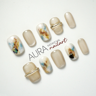 AuraNail【醉今朝】纯手工穿戴甲2026短款高级感国风晕染猫眼美甲
