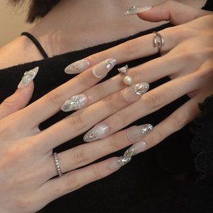 高级感冰透猫眼美甲 纯手工穿戴甲2025中长款 AuraNail 破茧成蝶