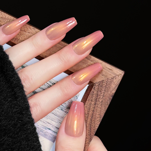 高级感优雅金粉渐变镭射 纯手工穿戴甲2025中长款 AuraNail 惊鸿