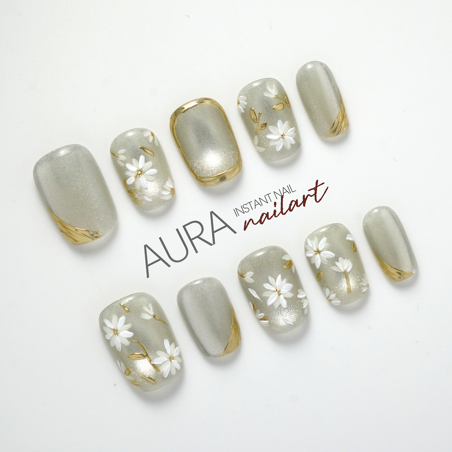 AuraNail【一枕清风】纯手工穿戴甲2026中长款高级感手绘金边猫眼,彩妆/香水/美妆工具,穿戴甲/甲片,淘宝优惠券,粉丝福利购,淘宝优惠卷