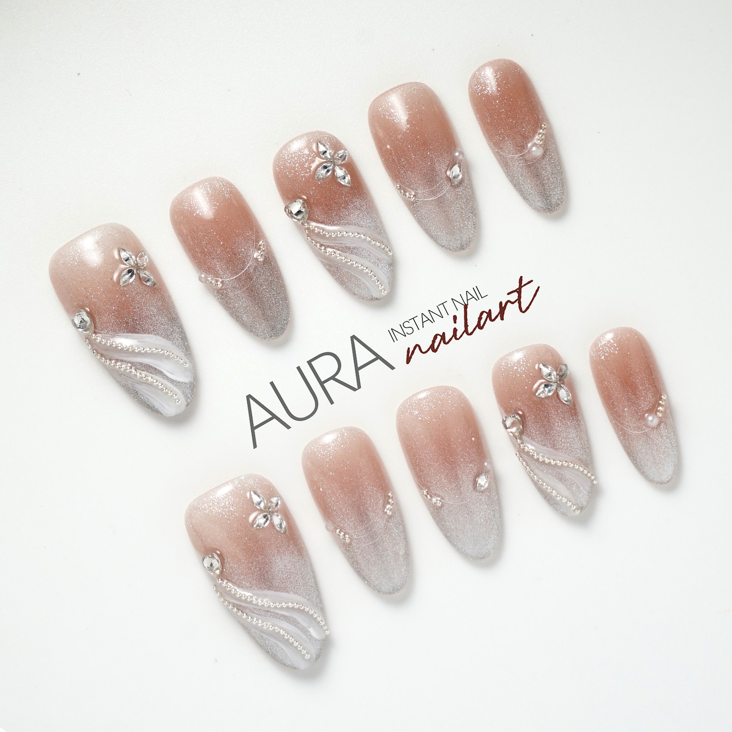 AuraNail【霜绸星轨】纯手工穿戴甲2026中长款高级感轻奢钻石猫眼,彩妆/香水/美妆工具,穿戴甲/甲片,淘宝优惠券,粉丝福利购,淘宝优惠卷
