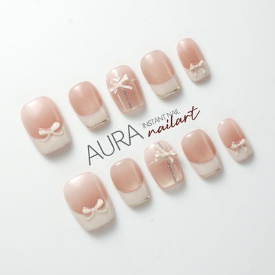AuraNail纯手工穿戴甲法式裸色