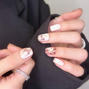 高级裸粉爱心烟花猫眼 纯手工穿戴甲2025短款 AuraNail 心动烟花