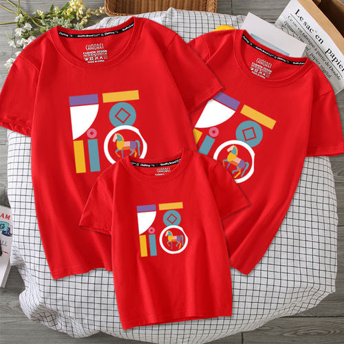 2026本命年儿童装男女新年红色T恤福气家庭服聚会亲子装短袖拜年