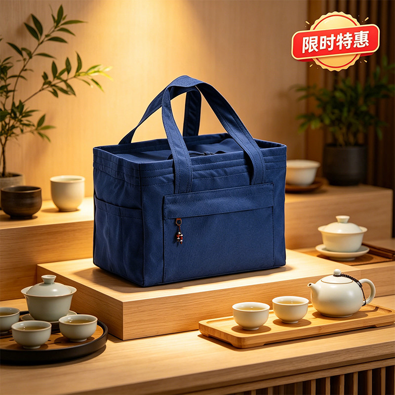 便携茶壶收纳包旅行茶具包加厚棉布手提包收纳袋车载茶箱收纳盒