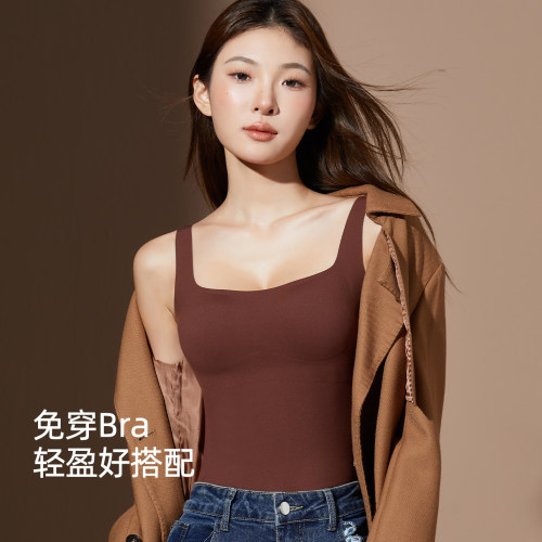 方领一体式胸垫保暖背心女内搭
