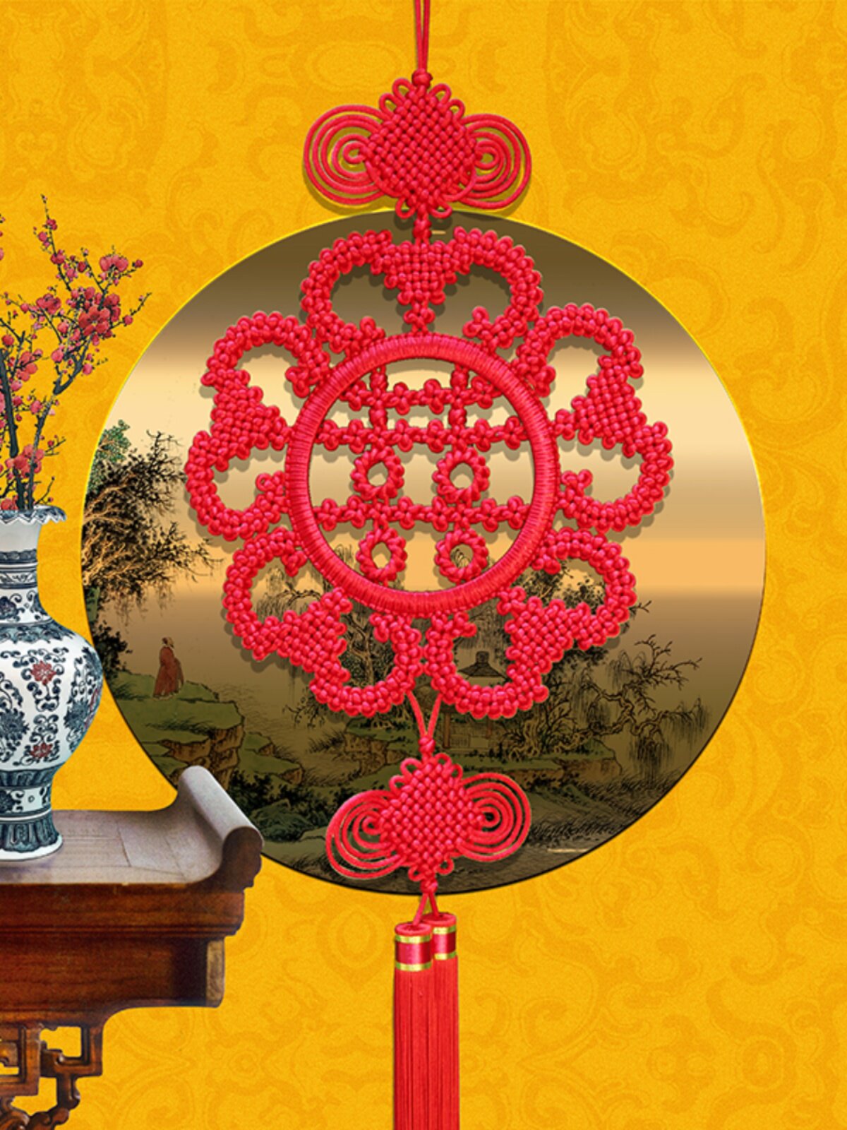 天翊吉中国结挂件五福临门双面福字喜大号玄关客厅卧室纯手工挂件