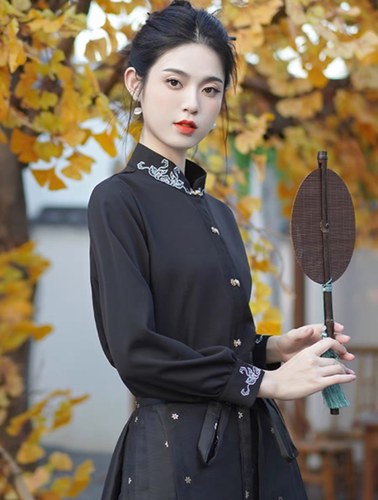 马面上衣新中式国爆款风改良立领黑色衬衫2024古风日常汉服衬衣