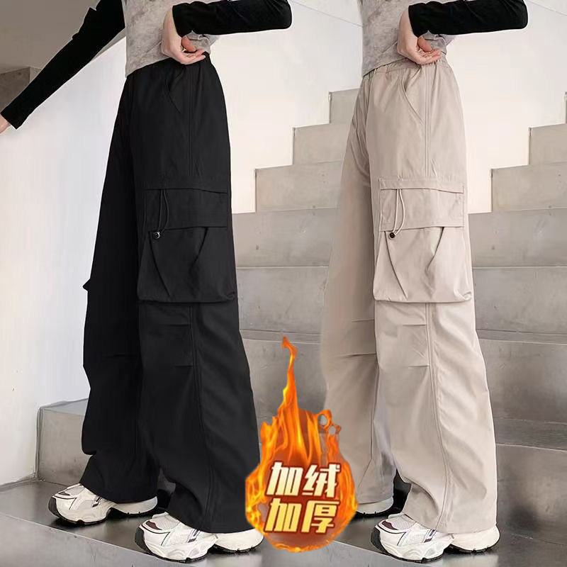 女童加绒裤子洋气美式阔腿工装裤