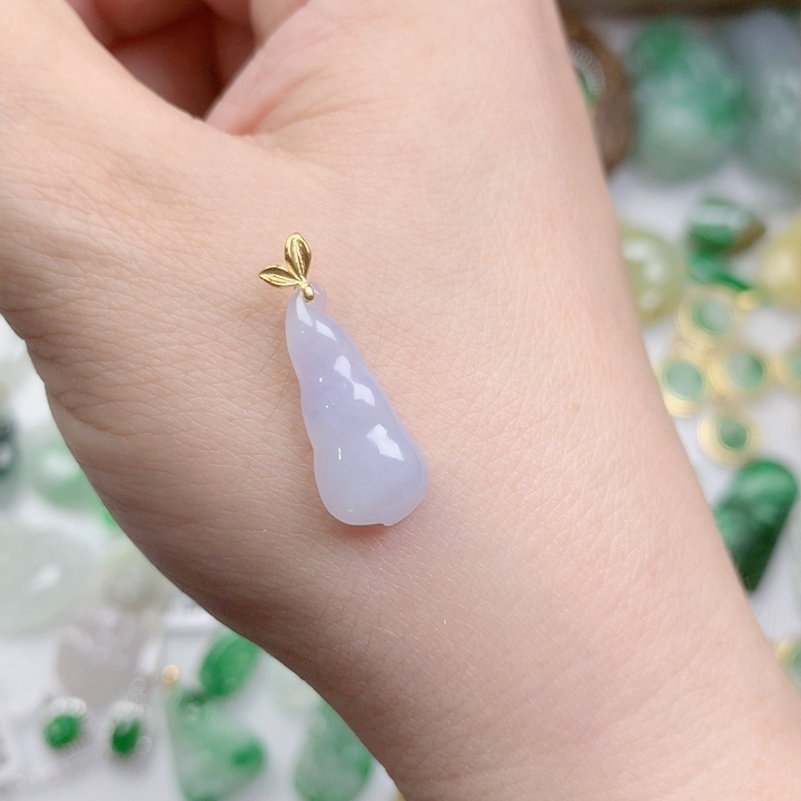 天然翡翠18k金镶嵌冰胶紫底豆子吊坠