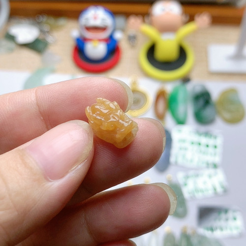 天然翡翠A货冰胶黄翡龙头三通