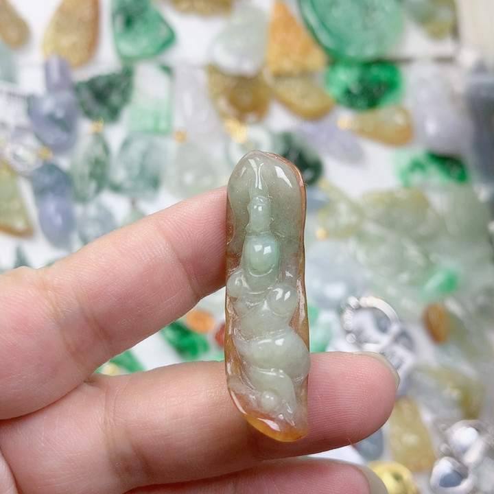 天然黄翡黄皮无相观音悟道翡翠挂件