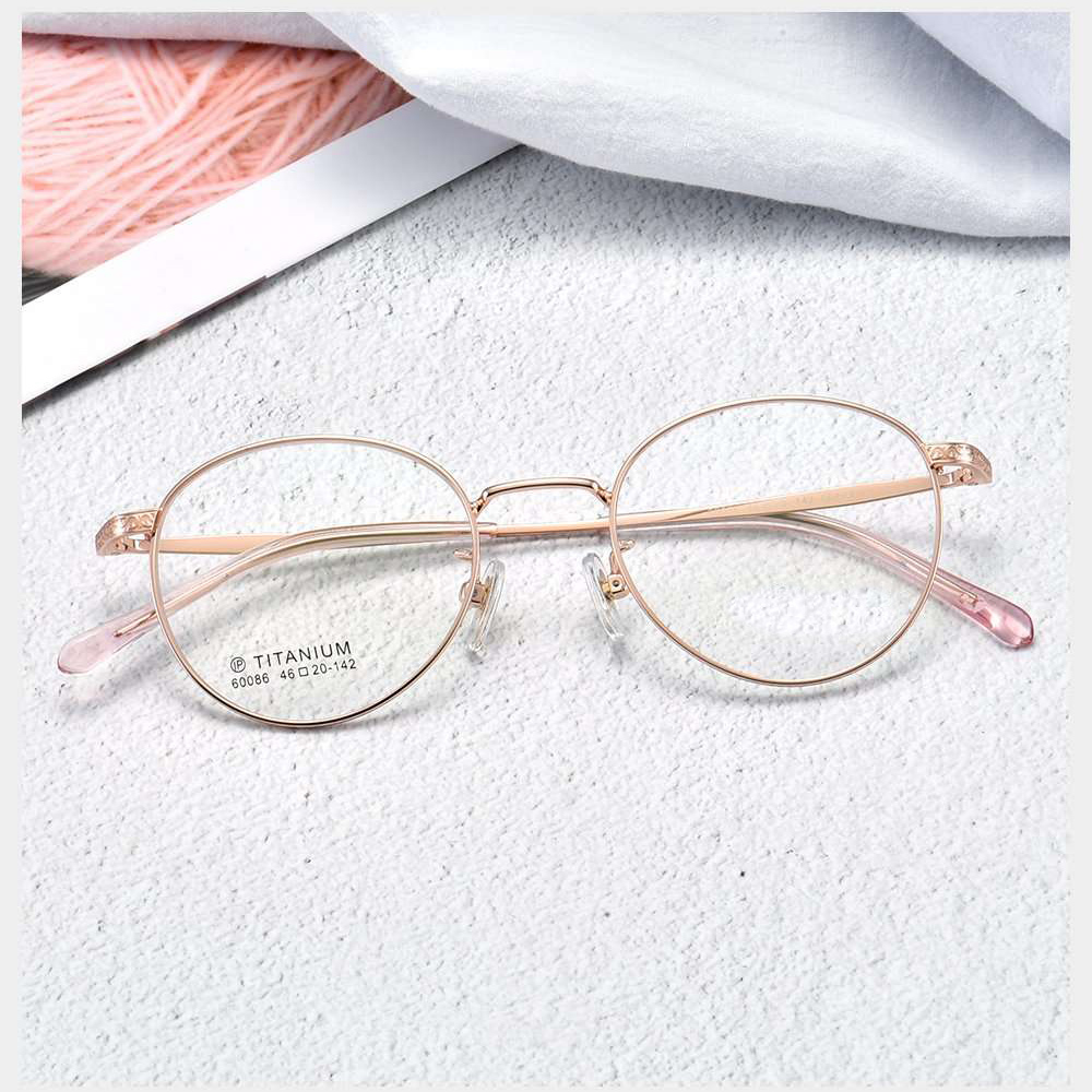 日系小框金属超轻纯钛近视眼镜框女复古文艺椭圆小脸防辐射配眼睛