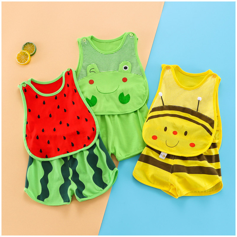 背心短裤休闲套装儿童衣服无袖T恤琵琶套夏款婴儿0-1-2岁男女宝宝
