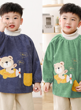 秋冬新款粗条绒防水防脏外穿男童宝宝反穿衣灯芯绒长袖吃饭衣罩衣